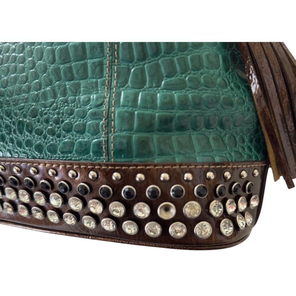 Vintage Madi Clare MC Emerald Green Croc Leather Rhinestone Shoulder Purse. - Picture 13 of 13